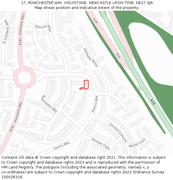 17, ROWCHESTER WAY, HOLYSTONE, NEWCASTLE UPON TYNE, NE27 0JA: Location map and indicative extent of plot