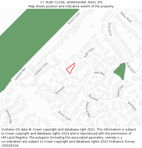 17, RUBY CLOSE, WOKINGHAM, RG41 3TX: Location map and indicative extent of plot