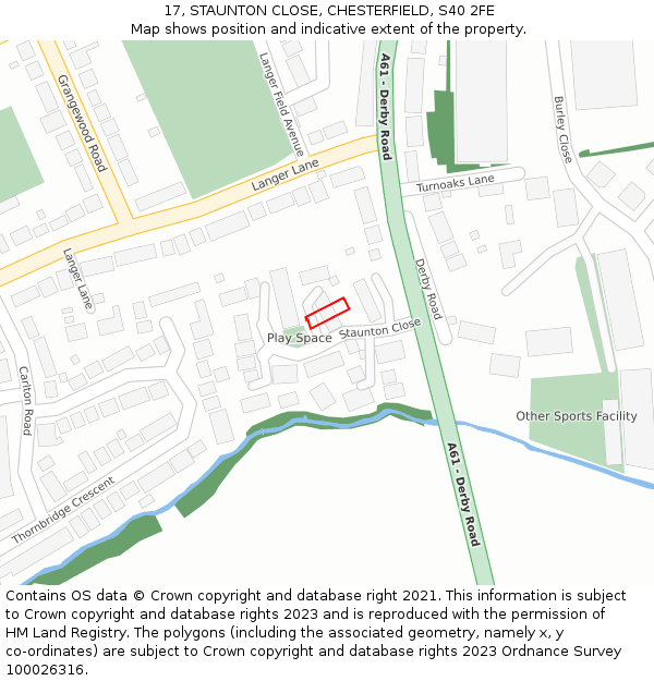 17, STAUNTON CLOSE, CHESTERFIELD, S40 2FE: Location map and indicative extent of plot