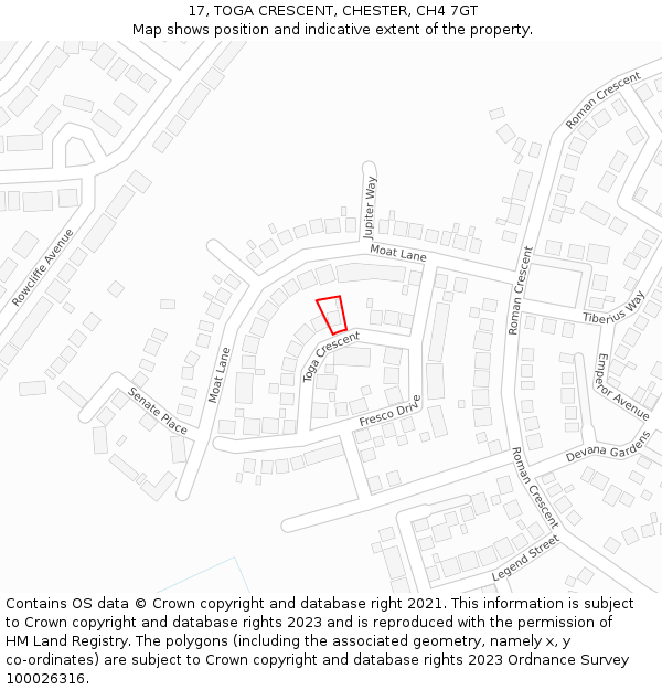 17, TOGA CRESCENT, CHESTER, CH4 7GT: Location map and indicative extent of plot