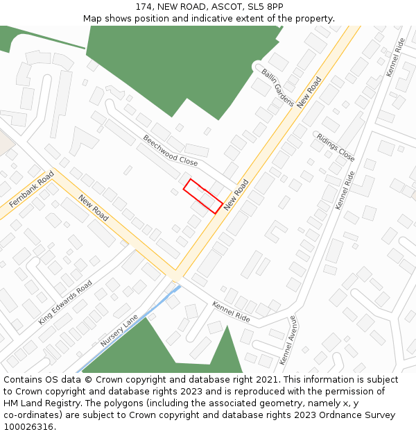 174, NEW ROAD, ASCOT, SL5 8PP: Location map and indicative extent of plot