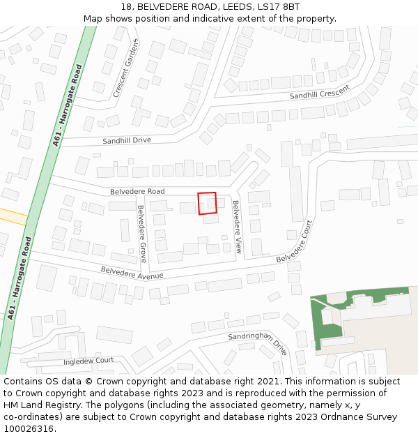 18, BELVEDERE ROAD, LEEDS, LS17 8BT: Location map and indicative extent of plot