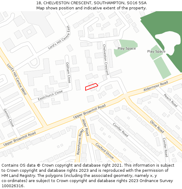 18, CHELVESTON CRESCENT, SOUTHAMPTON, SO16 5SA: Location map and indicative extent of plot