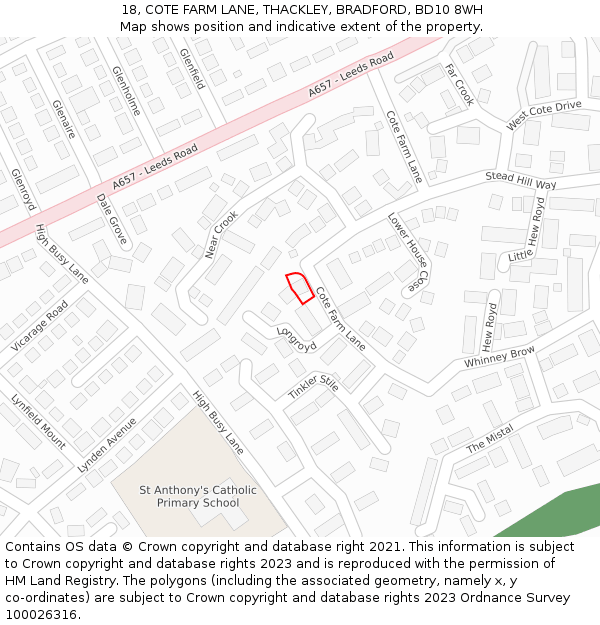 18, COTE FARM LANE, THACKLEY, BRADFORD, BD10 8WH: Location map and indicative extent of plot