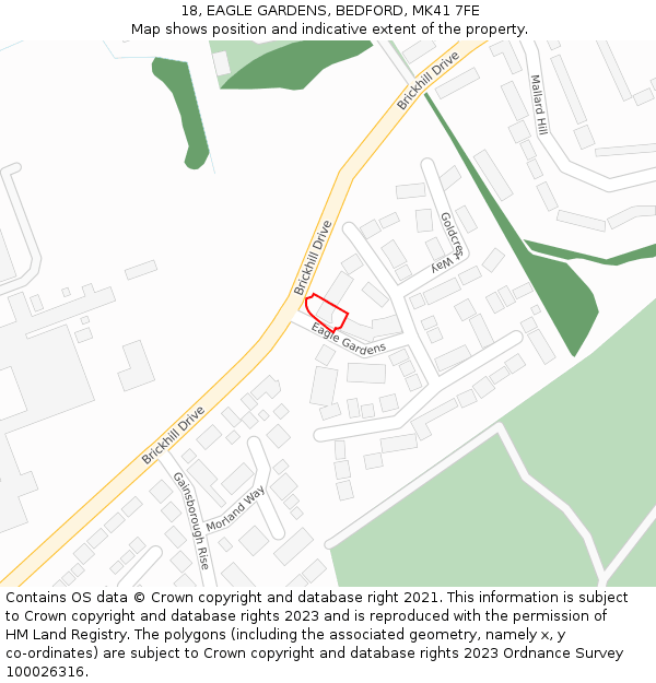 18, EAGLE GARDENS, BEDFORD, MK41 7FE: Location map and indicative extent of plot
