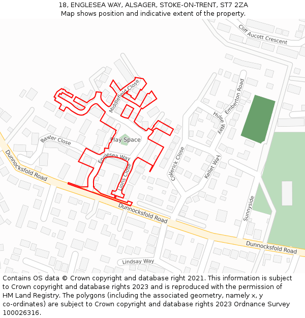 18, ENGLESEA WAY, ALSAGER, STOKE-ON-TRENT, ST7 2ZA: Location map and indicative extent of plot