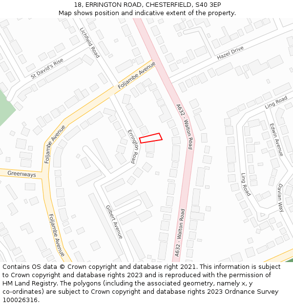 18, ERRINGTON ROAD, CHESTERFIELD, S40 3EP: Location map and indicative extent of plot