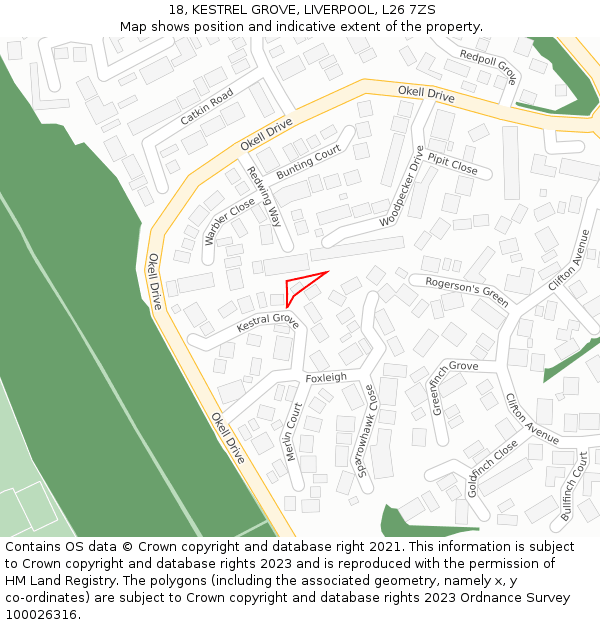 18, KESTREL GROVE, LIVERPOOL, L26 7ZS: Location map and indicative extent of plot
