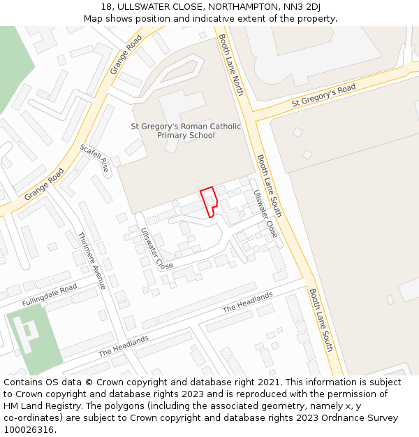 18, ULLSWATER CLOSE, NORTHAMPTON, NN3 2DJ: Location map and indicative extent of plot