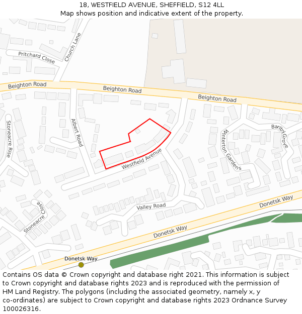 18, WESTFIELD AVENUE, SHEFFIELD, S12 4LL: Location map and indicative extent of plot