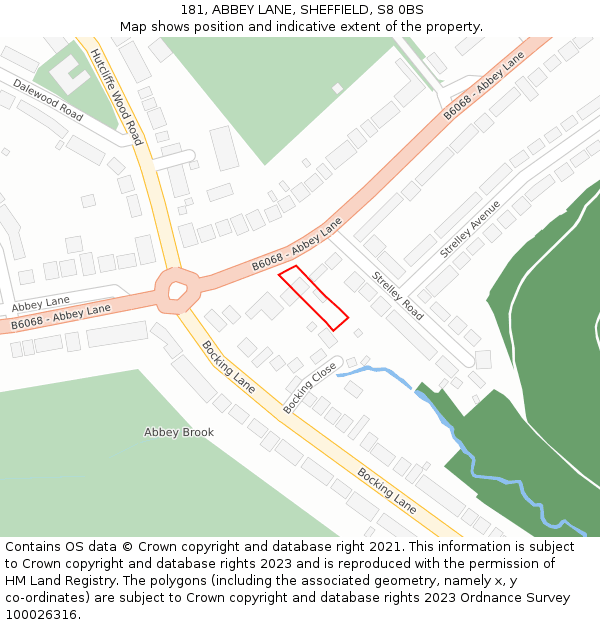 181, ABBEY LANE, SHEFFIELD, S8 0BS: Location map and indicative extent of plot