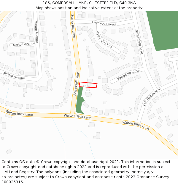 186, SOMERSALL LANE, CHESTERFIELD, S40 3NA: Location map and indicative extent of plot