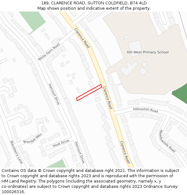 189, CLARENCE ROAD, SUTTON COLDFIELD, B74 4LD: Location map and indicative extent of plot