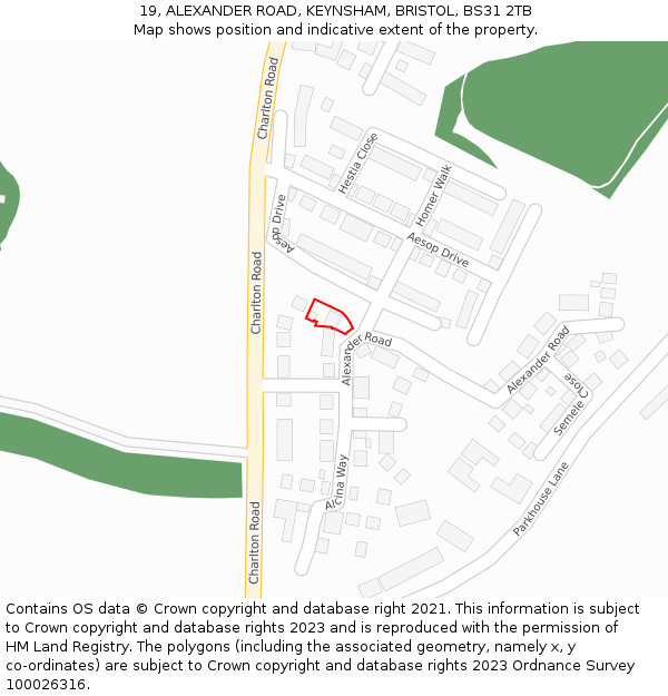 19, ALEXANDER ROAD, KEYNSHAM, BRISTOL, BS31 2TB: Location map and indicative extent of plot