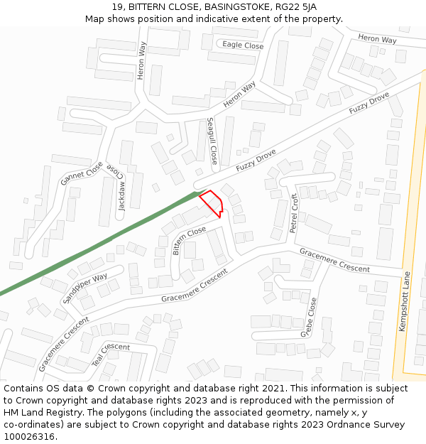 19, BITTERN CLOSE, BASINGSTOKE, RG22 5JA: Location map and indicative extent of plot