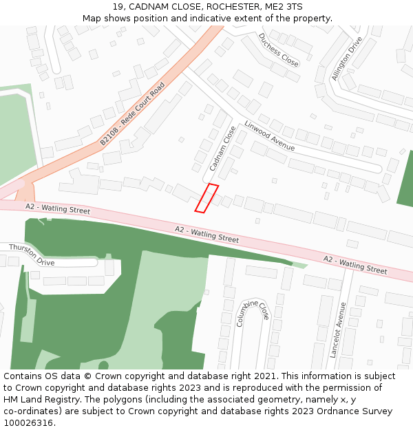 19, CADNAM CLOSE, ROCHESTER, ME2 3TS: Location map and indicative extent of plot