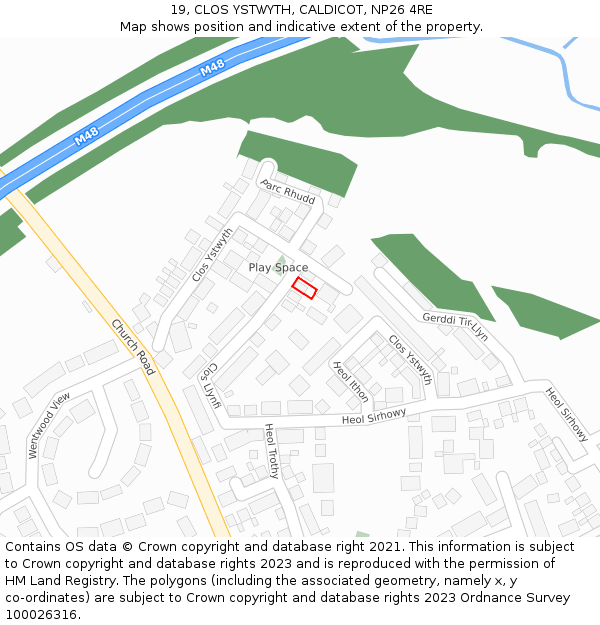 19, CLOS YSTWYTH, CALDICOT, NP26 4RE: Location map and indicative extent of plot