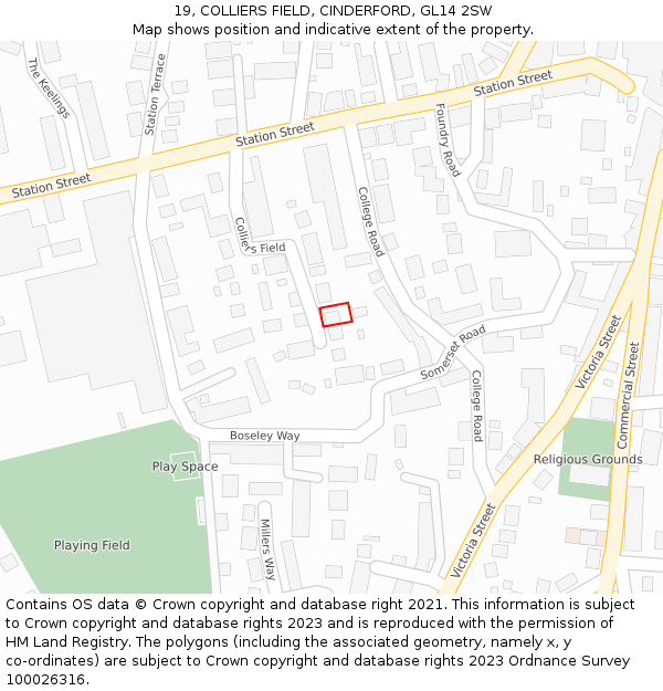 19, COLLIERS FIELD, CINDERFORD, GL14 2SW: Location map and indicative extent of plot