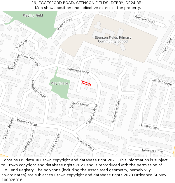 19, EGGESFORD ROAD, STENSON FIELDS, DERBY, DE24 3BH: Location map and indicative extent of plot