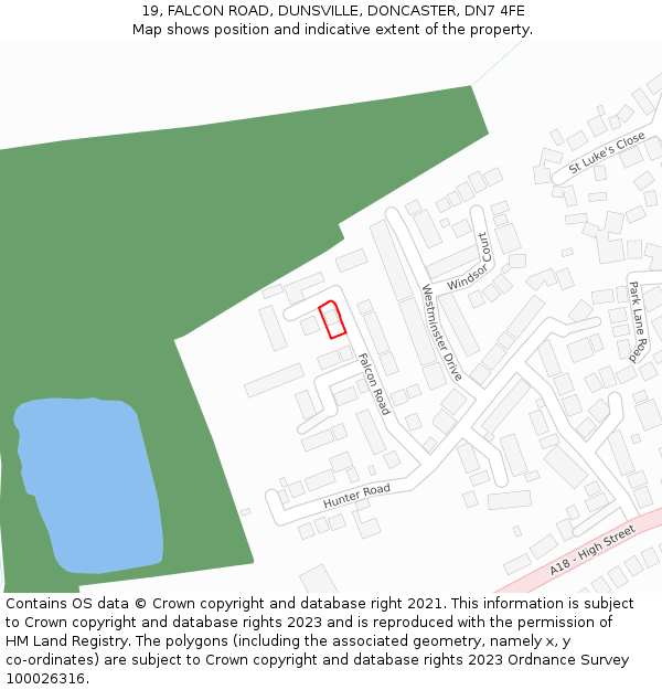 19, FALCON ROAD, DUNSVILLE, DONCASTER, DN7 4FE: Location map and indicative extent of plot