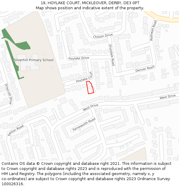 19, HOYLAKE COURT, MICKLEOVER, DERBY, DE3 0PT: Location map and indicative extent of plot