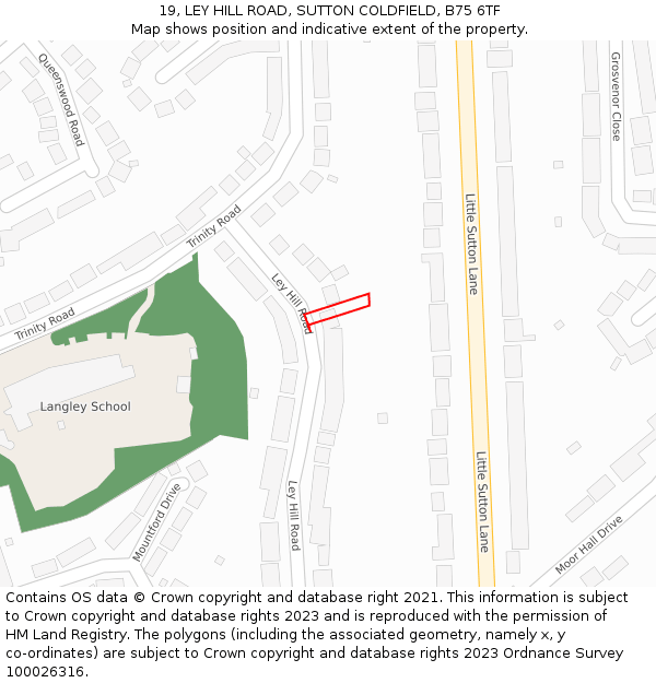 19, LEY HILL ROAD, SUTTON COLDFIELD, B75 6TF: Location map and indicative extent of plot