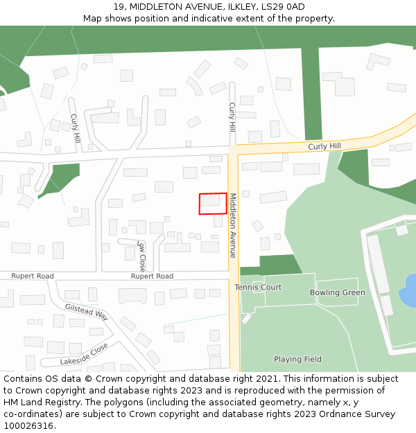 19, MIDDLETON AVENUE, ILKLEY, LS29 0AD: Location map and indicative extent of plot