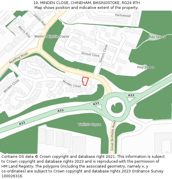 19, MINDEN CLOSE, CHINEHAM, BASINGSTOKE, RG24 8TH: Location map and indicative extent of plot