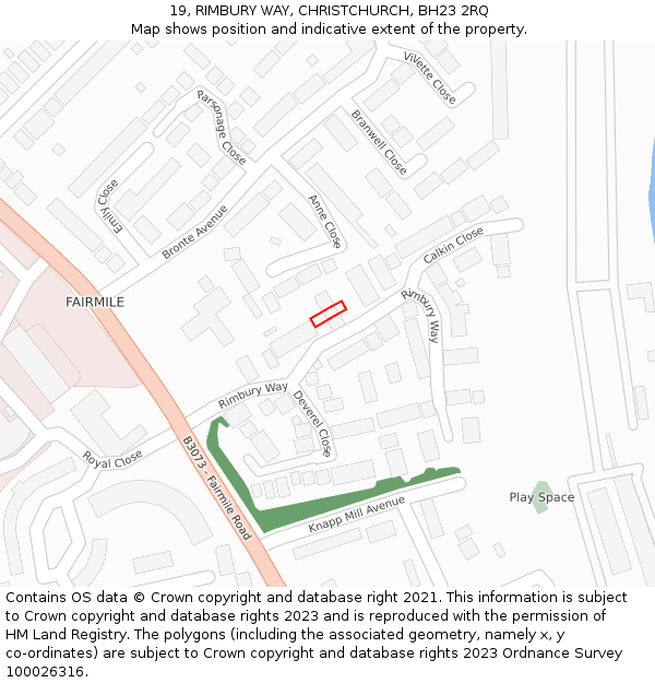 19, RIMBURY WAY, CHRISTCHURCH, BH23 2RQ: Location map and indicative extent of plot
