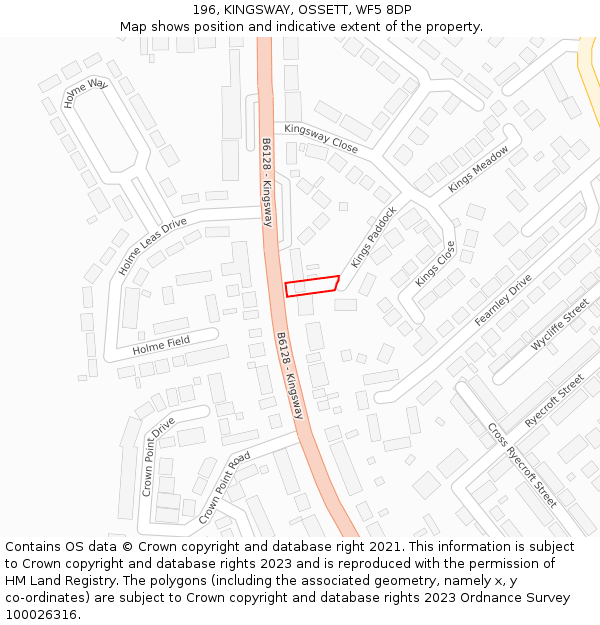 196, KINGSWAY, OSSETT, WF5 8DP: Location map and indicative extent of plot