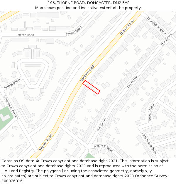 196, THORNE ROAD, DONCASTER, DN2 5AF: Location map and indicative extent of plot