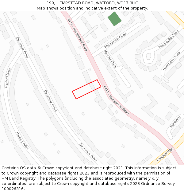 199, HEMPSTEAD ROAD, WATFORD, WD17 3HG: Location map and indicative extent of plot