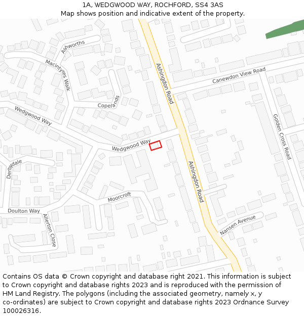 1A, WEDGWOOD WAY, ROCHFORD, SS4 3AS: Location map and indicative extent of plot