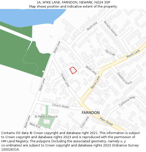 1A, WYKE LANE, FARNDON, NEWARK, NG24 3SP: Location map and indicative extent of plot