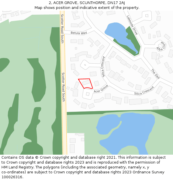 2, ACER GROVE, SCUNTHORPE, DN17 2AJ: Location map and indicative extent of plot