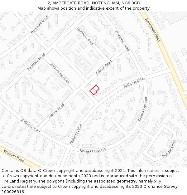 2, AMBERGATE ROAD, NOTTINGHAM, NG8 3GD: Location map and indicative extent of plot