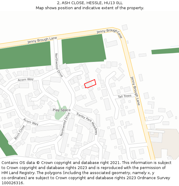 2, ASH CLOSE, HESSLE, HU13 0LL: Location map and indicative extent of plot