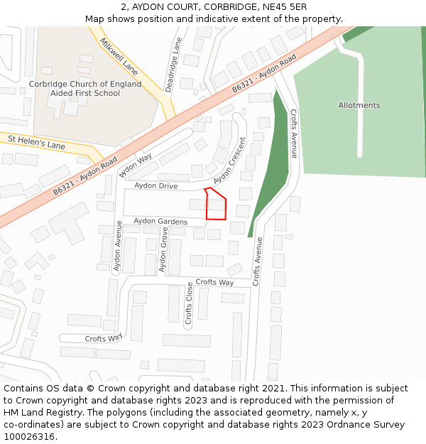 2, AYDON COURT, CORBRIDGE, NE45 5ER: Location map and indicative extent of plot