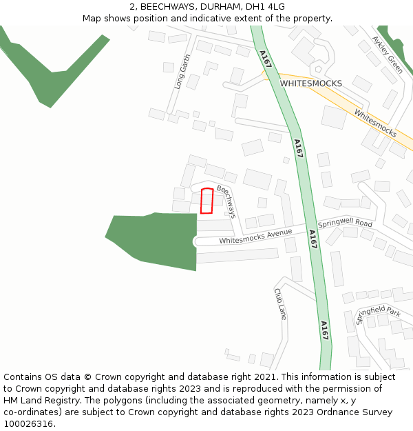 2, BEECHWAYS, DURHAM, DH1 4LG: Location map and indicative extent of plot