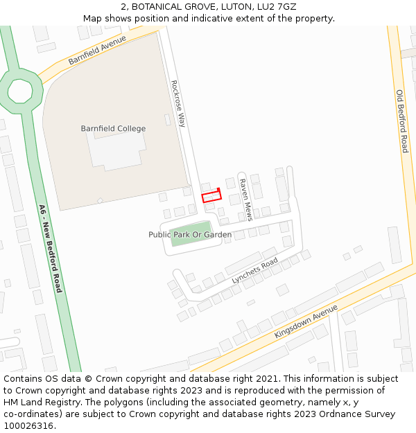 2, BOTANICAL GROVE, LUTON, LU2 7GZ: Location map and indicative extent of plot