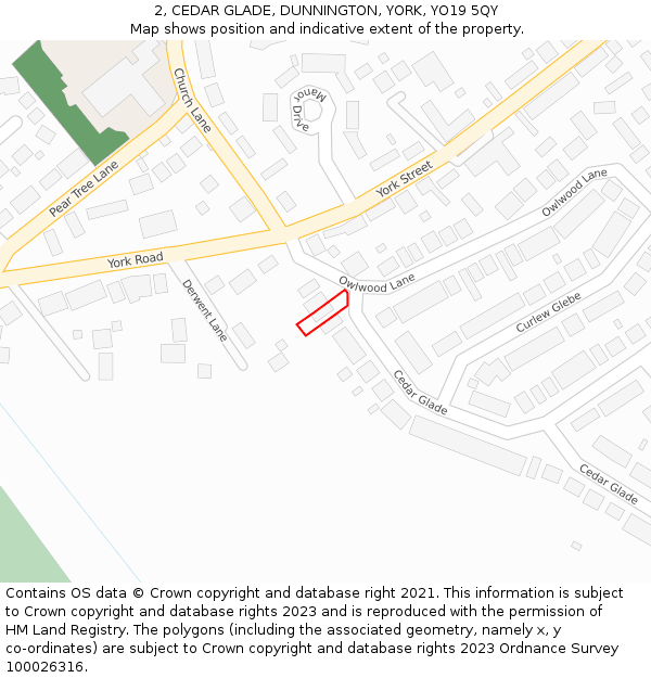 2, CEDAR GLADE, DUNNINGTON, YORK, YO19 5QY: Location map and indicative extent of plot