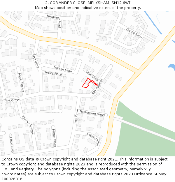 2, CORIANDER CLOSE, MELKSHAM, SN12 6WT: Location map and indicative extent of plot