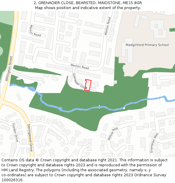 2, GRENADIER CLOSE, BEARSTED, MAIDSTONE, ME15 8GR: Location map and indicative extent of plot