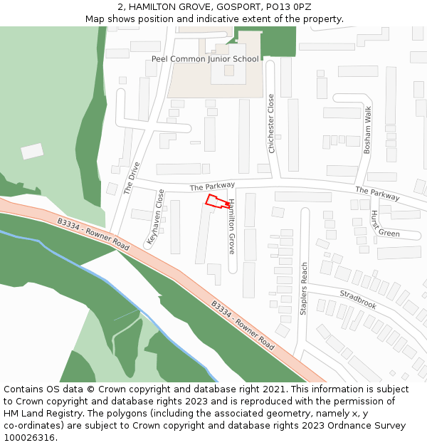 2, HAMILTON GROVE, GOSPORT, PO13 0PZ: Location map and indicative extent of plot