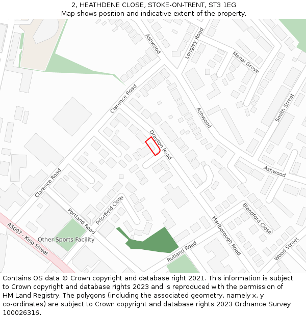 2, HEATHDENE CLOSE, STOKE-ON-TRENT, ST3 1EG: Location map and indicative extent of plot