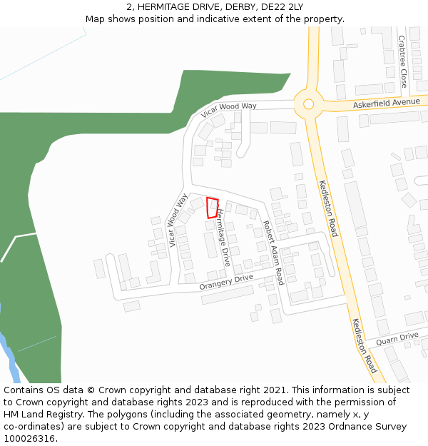 2, HERMITAGE DRIVE, DERBY, DE22 2LY: Location map and indicative extent of plot