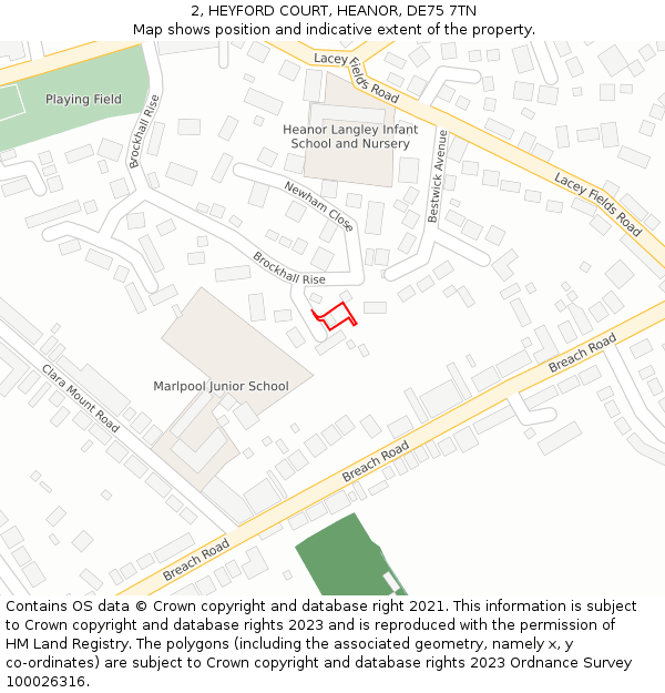 2, HEYFORD COURT, HEANOR, DE75 7TN: Location map and indicative extent of plot