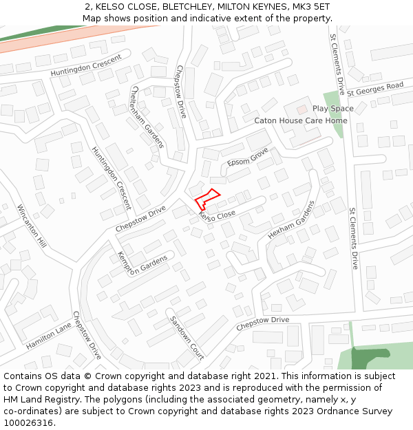 2, KELSO CLOSE, BLETCHLEY, MILTON KEYNES, MK3 5ET: Location map and indicative extent of plot