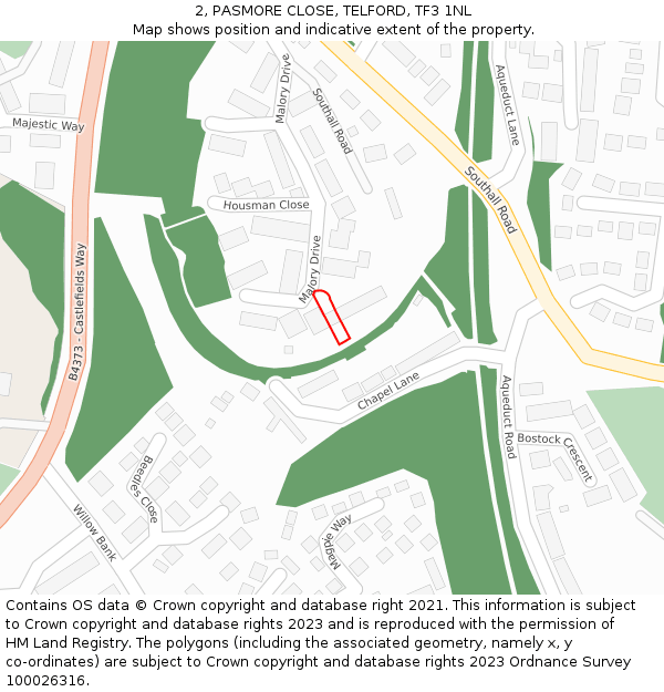 2, PASMORE CLOSE, TELFORD, TF3 1NL: Location map and indicative extent of plot