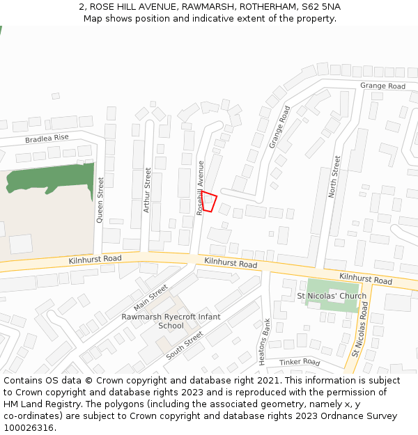 2, ROSE HILL AVENUE, RAWMARSH, ROTHERHAM, S62 5NA: Location map and indicative extent of plot